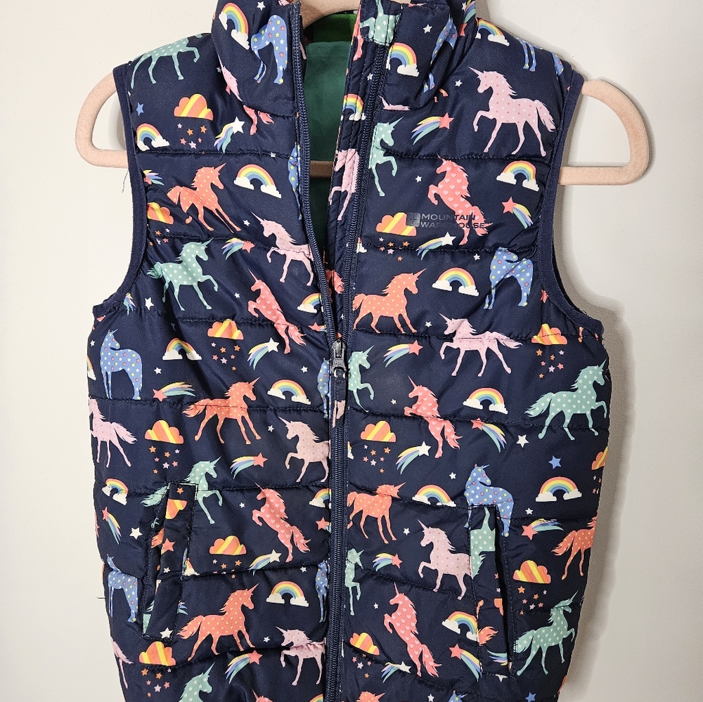Girls Colorful Unicorn Puffer Vest